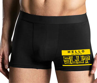 Hello My Name Is Slut - Mens Black Boxer Brief