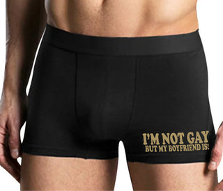 I'm Not Gay But My Boyfriend Is - Mens Black Boxer Brief