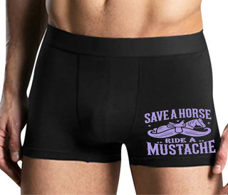 Save A Horse Ride A Mustache - Mens Black Boxer Brief