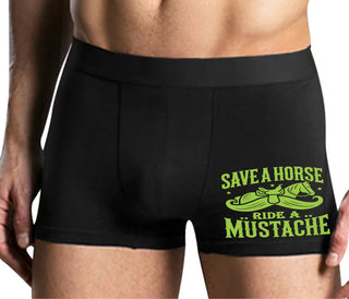 Save A Horse Ride A Mustache - Mens Black Boxer Brief