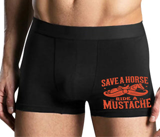 Save A Horse Ride A Mustache - Mens Black Boxer Brief