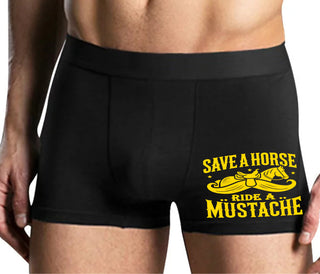 Save A Horse Ride A Mustache - Mens Black Boxer Brief