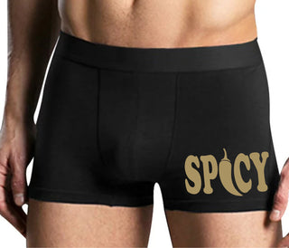 Spicy - Cute Pepper Logo - Mens Black Boxer Brief