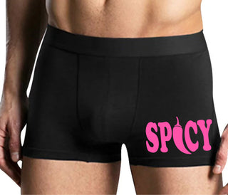 Spicy - Cute Pepper Logo - Mens Black Boxer Brief