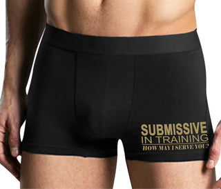 Submissive In Training How May I Serve You - Mens Black Boxer Brief