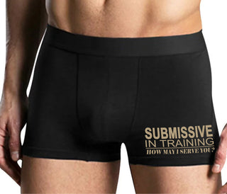 Submissive In Training How May I Serve You - Mens Black Boxer Brief