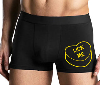 Valentines Day Candy - Lick Me - Mens Black Boxer Brief