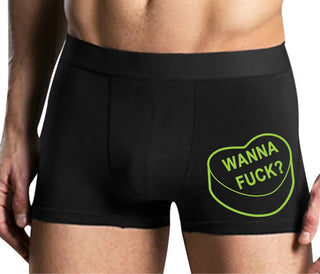 Valentines Day Candy - Wanna Fuck - Mens Black Boxer Brief