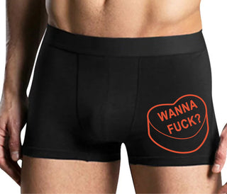 Valentines Day Candy - Wanna Fuck - Mens Black Boxer Brief