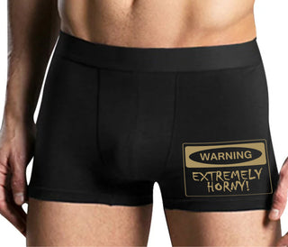 Warning Extremely Horny - Mens Black Boxer Brief