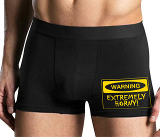 Warning Extremely Horny - Mens Black Boxer Brief