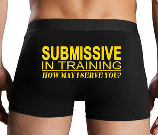 Submissive In Training How May I Serve You - Black Boxer Brief
