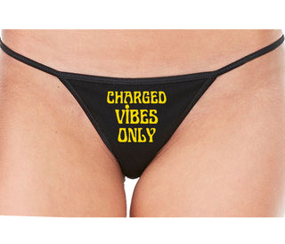 Charged Vibes Only - Black String Thong