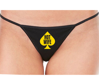 Hot Wife Spade Symbol - Black String Thong