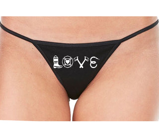 Love Fire Fighter - Black String Thong