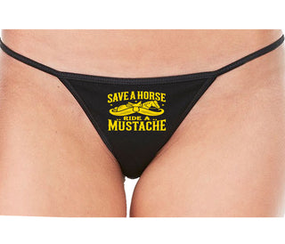 Save A Horse Ride A Mustache - Black String Thong