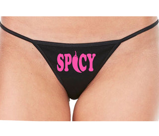 Spicy - Cute Pepper Logo - Black String Thong