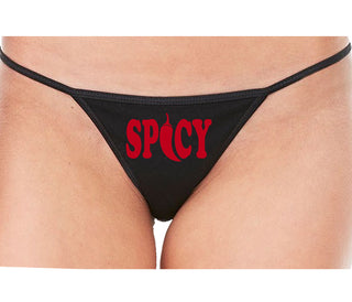 Spicy - Cute Pepper Logo - Black String Thong