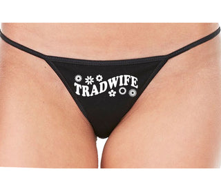 TradWife - Flower Design - Black String Thong