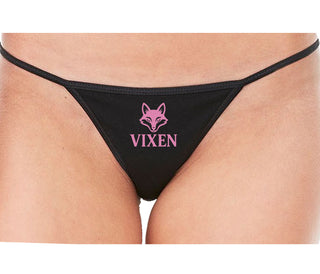 Vixen With Fox Logo - Black String Thong
