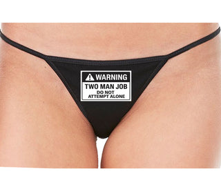 Warning Two Man Job - Black String Thong