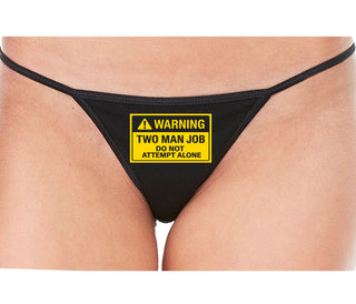 Warning Two Man Job - Black String Thong