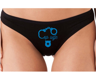 Cop Wife - Cute Handcuffs - Black Thong