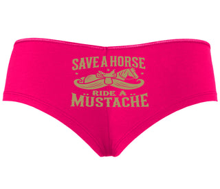 Save A Horse Ride A Mustache - Fuchsia Boyshort