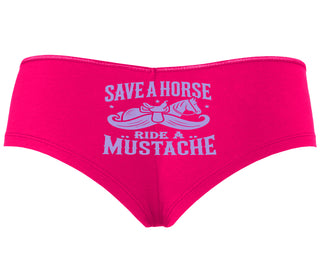 Save A Horse Ride A Mustache - Fuchsia Boyshort