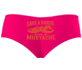 Save A Horse Ride A Mustache - Fuchsia Boyshort