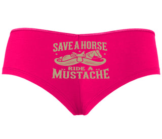 Save A Horse Ride A Mustache - Fuchsia Boyshort