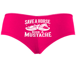 Save A Horse Ride A Mustache - Fuchsia Boyshort