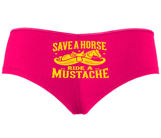 Save A Horse Ride A Mustache - Fuchsia Boyshort