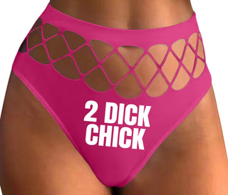 2 Dick Chick - Fuchsia Fishnet Thong