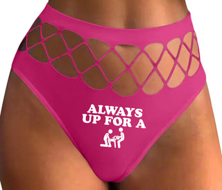 Always Up For A Threesome - Fuchsia Fishnet Thong