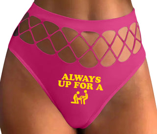 Always Up For A Threesome - Fuchsia Fishnet Thong