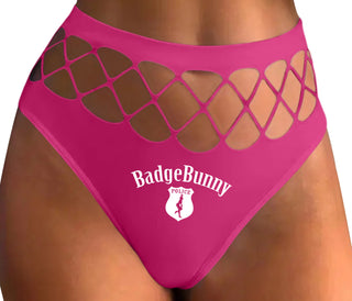 Badge Bunny for LEO Wife or Girlfriend - Fuchsia Fishnet Thong