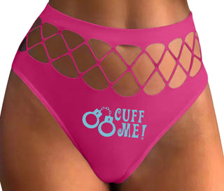 Cuff Me - Cute Handcuff Design - Fuchsia Fishnet Thong