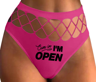 Cum In I'm Open - Fuchsia Fishnet Thong