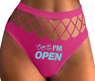 Cum In I'm Open - Fuchsia Fishnet Thong