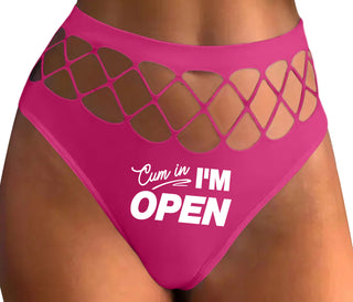 Cum In I'm Open - Fuchsia Fishnet Thong