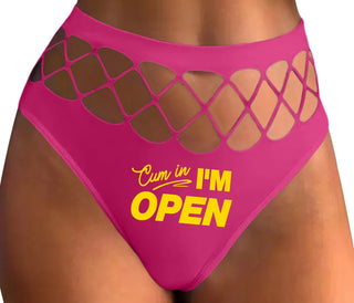 Cum In I'm Open - Fuchsia Fishnet Thong