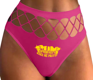 Cum On My Face And Make Me Pretty - Fuchsia Fishnet Thong
