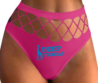 Deep throat - Giraffe Funny Logo - Fuchsia Fishnet Thong