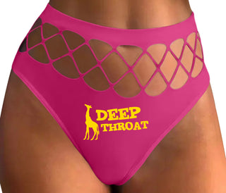 Deep throat - Giraffe Funny Logo - Fuchsia Fishnet Thong