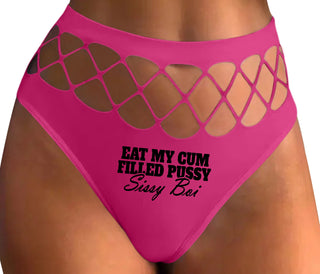Eat My Cum Filled Pussy Sissy Boi - Fuchsia Fishnet Thong