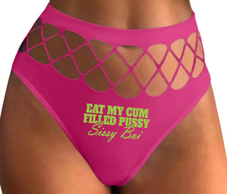 Eat My Cum Filled Pussy Sissy Boi - Fuchsia Fishnet Thong