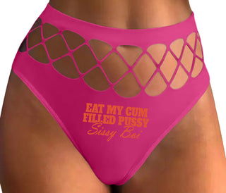 Eat My Cum Filled Pussy Sissy Boi - Fuchsia Fishnet Thong