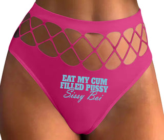 Eat My Cum Filled Pussy Sissy Boi - Fuchsia Fishnet Thong