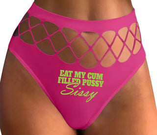 Eat My Cum Filled Pussy Sissy  Cuck - Fuchsia Fishnet Thong